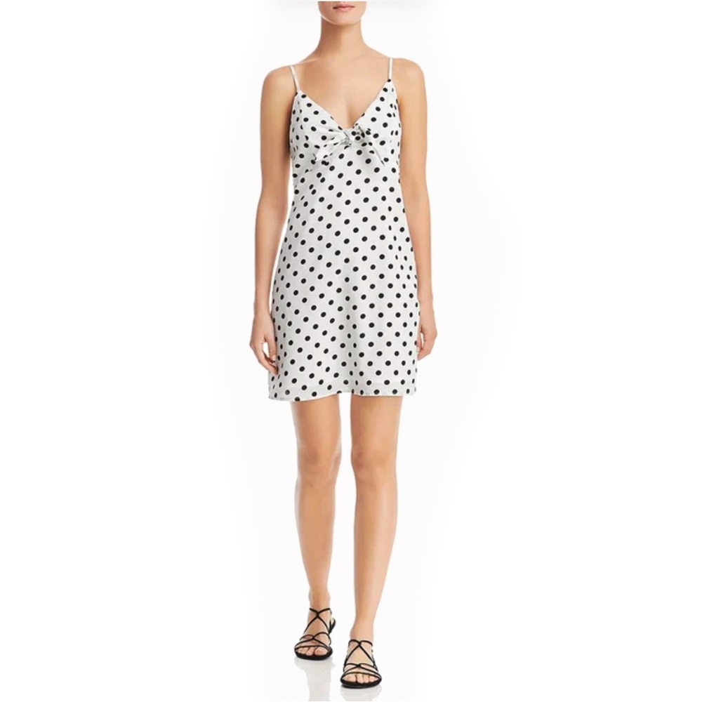 Re:named Tie Front Slip Dress Polka Dot Black & White Size Medium